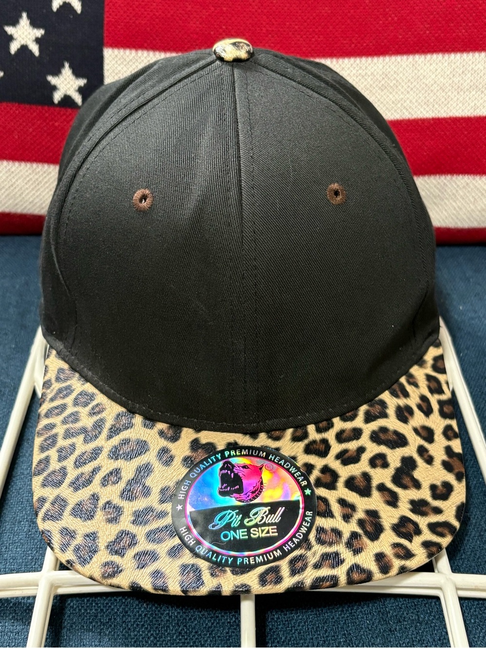 Pit Bull Leopard Print Brim Baseball Cap - Black & Leopard - Picture 2 of 10